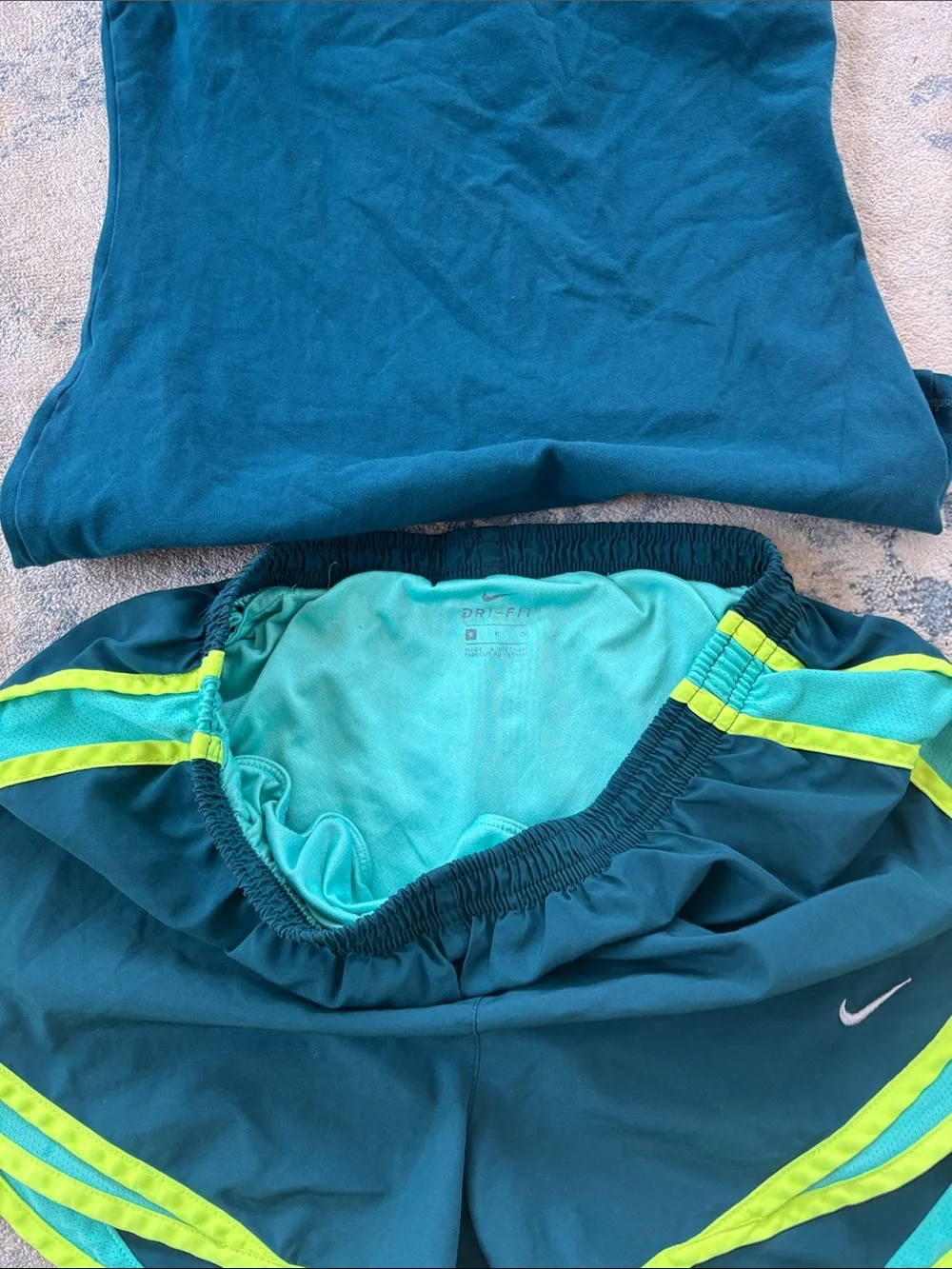 Nike Teal Tank and Running Shorts Set with Neon Trim